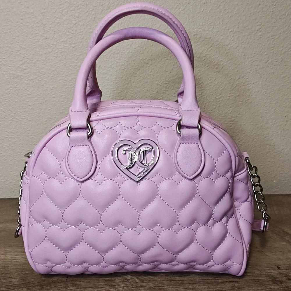 Juicy Couture‎ Satchel Women Small Pink Heart Quilted Crossbody Bag Domed Purse